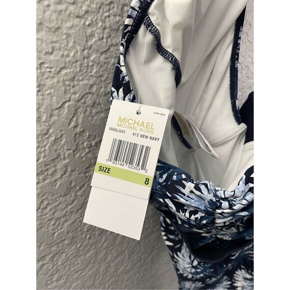 NWT Michael Kors woman’s Bathing Suit Palm-Cutout One-Piece New Navy size M - Picture 5 of 5
